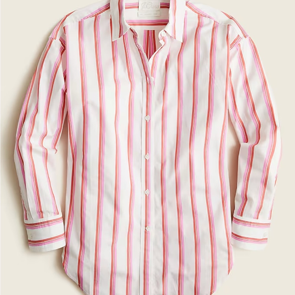 JCREW Relaxed-fit washed cotton poplin shirt in pink stripe, Size 2